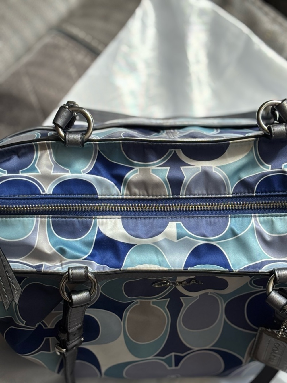 Coach Teal, Navy & Silver Signature Shoulder Bag - Picture 5 of 13